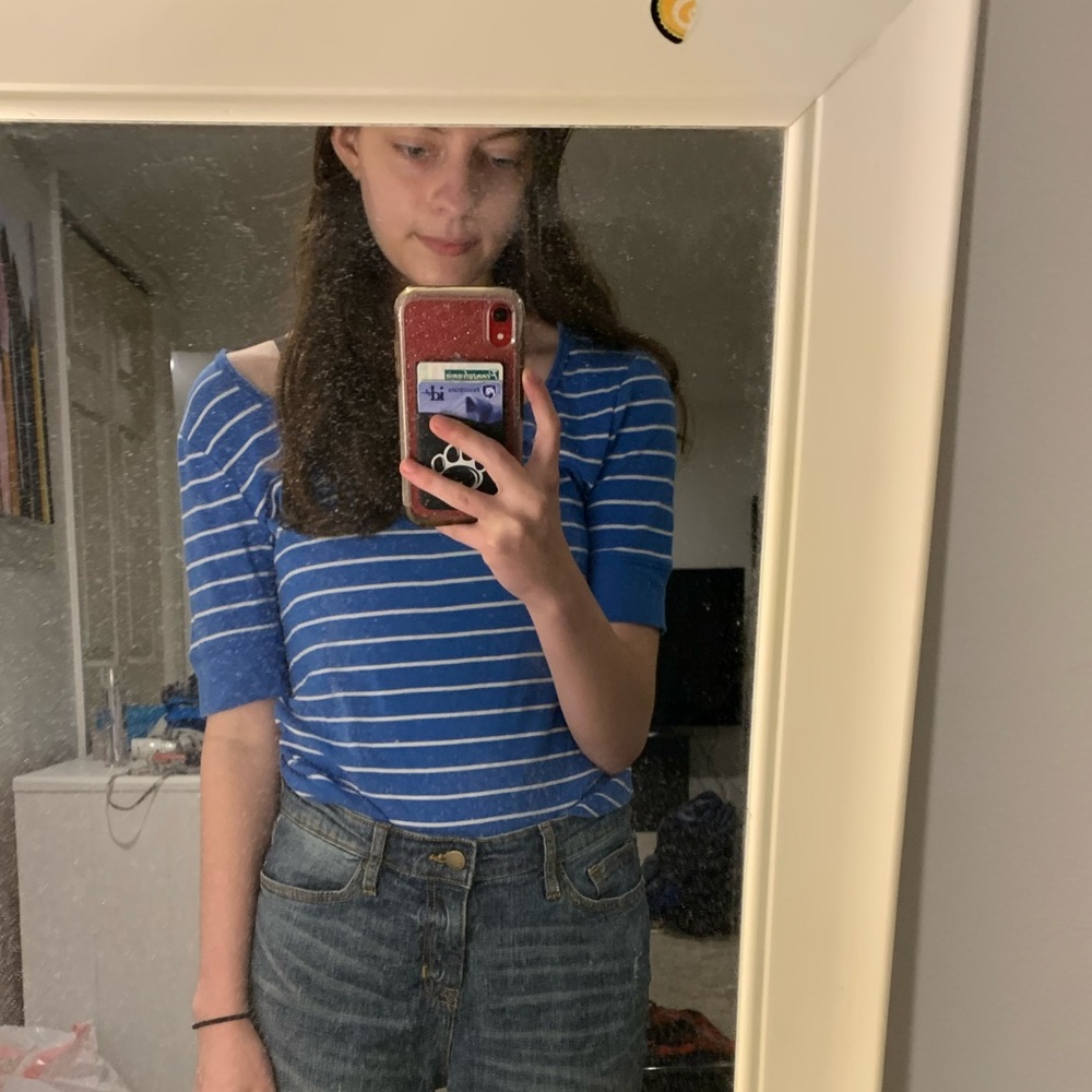 Gap Blue and White Striped Long Sleeved Shirt